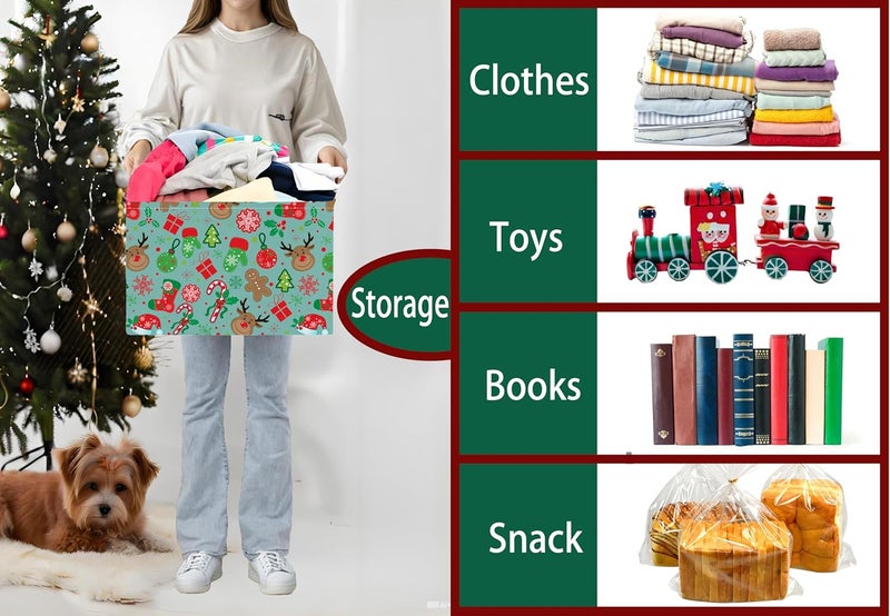 BOOHIT Large Christmas Gifts Empty Baskets Kids Collapsible Holiday Storage Bin with Handle (Deer Head Red Socks Hat) - Image 4
